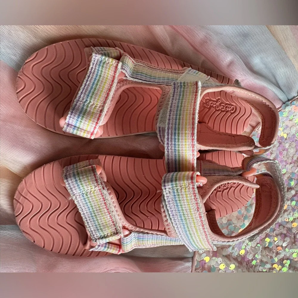Cat & Jack Pink Strips Velcro Sandals‎